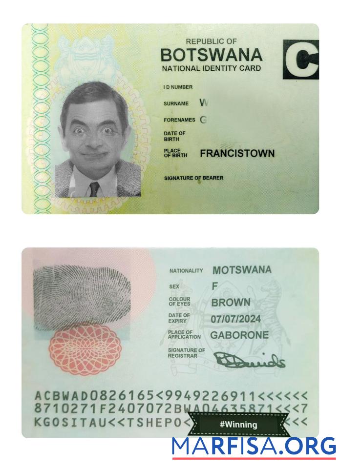 Realistic Botswana Identity Card sample
